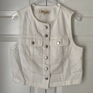 Madewell Women's White Cropped Denim Vest Airy Edition S Button Front Pockets‎